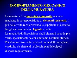 COMPORTAMENTO MECCANICO DELLA MURATURA