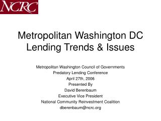 Metropolitan Washington DC Lending Trends &amp; Issues