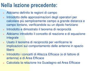 Nella lezione precedente: