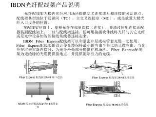 IBDN 光纤配线架产品说明 光纤配线架为楼内光纤应用场所提供交叉连接或互相连接的灵活地点。配线架典型地位于通讯间（ TC ），主交叉连接室（ MC ），或是放置大楼光纤入口设备的位置。