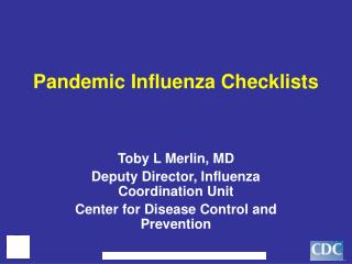 Pandemic Influenza Checklists