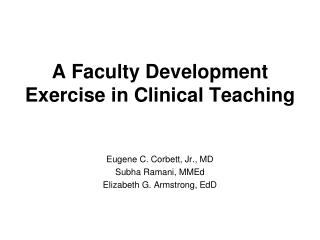 A Faculty Development Exercise in Clinical Teaching