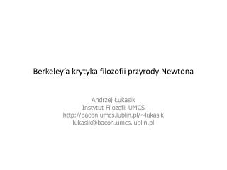 Berkeley’a krytyka filozofii przyrody Newtona