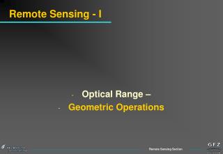 Remote Sensing - I