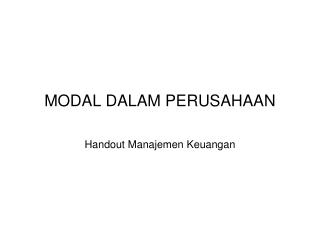 MODAL DALAM PERUSAHAAN