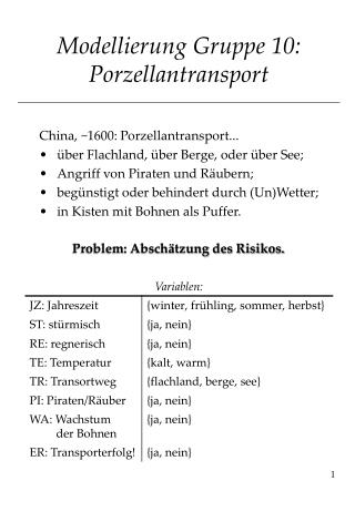 Modellierung Gruppe 10: Porzellantransport