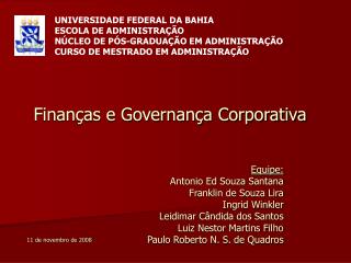 Finanças e Governança Corporativa