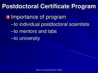 Postdoctoral Certificate Program