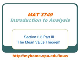 MAT 3749 Introduction to Analysis