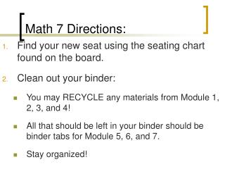 Math 7 Directions: