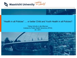 The guiding principles and concepts of EU health policies : 	Health in All Policies approach