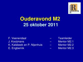 Ouderavond M2 25 oktober 2011