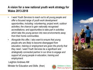 A vision for a new national youth work strategy for Wales 2013-2018