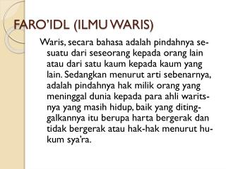 FARO’IDL (ILMU WARIS)