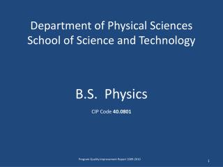 Department of Physical Sciences School of Science and Technology