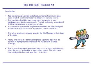 Tool Box Talk – Training Kit