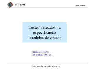 Testes baseados na especificação - modelos de estado-