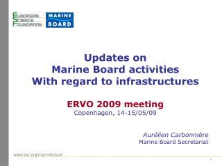 Updates on Marine Board activities With regard to infrastructures ERVO 2009 meeting