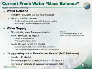 Current Fresh Water “Mass Balance”