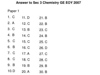 Answer to Sec 3 Chemistry GE EOY 2007