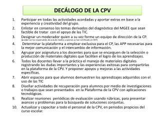 DECÁLOGO DE LA CPV