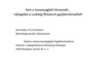 Ami a tananyagból kimaradt… - válogatás a Ludwig Múzeum gyűjteményéből -
