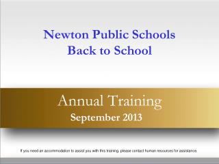 Newton Public Schools Back to School Annual Training