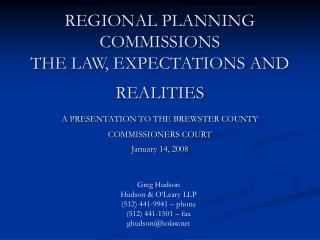 REGIONAL PLANNING COMMISSIONS THE LAW, EXPECTATIONS AND REALITIES