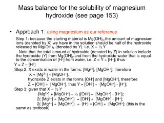 Mass balance for the solubility of magnesium hydroxide (see page 153)