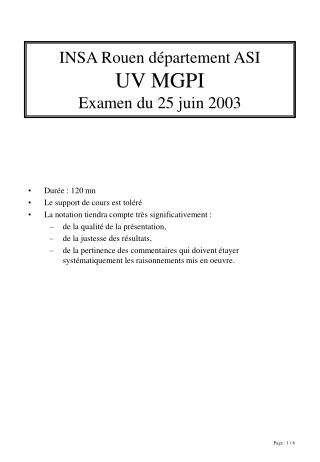 INSA Rouen département ASI UV MGPI Examen du 25 juin 2003