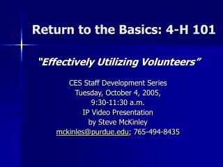Return to the Basics: 4-H 101