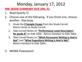 Mon day , January 17 , 2012