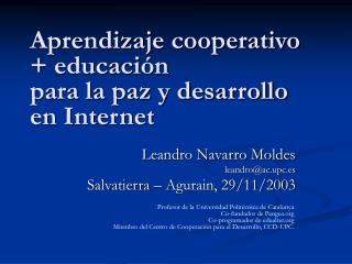 Aprendizaje cooperativo + educación para la paz y desarrollo en Internet