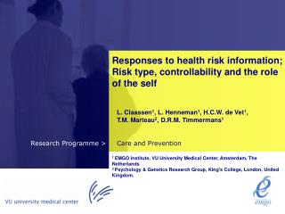 Responses to health risk information; Risk type, controllability and the role of the self