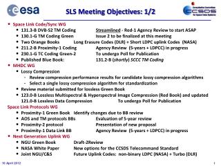 SLS Meeting Objectives: 1/2