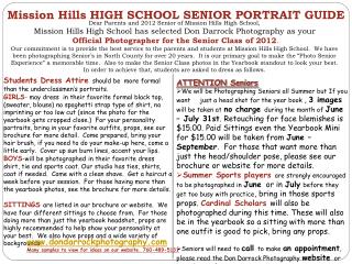 Mission Hills HIGH SCHOOL SENIOR PORTRAIT GUIDE