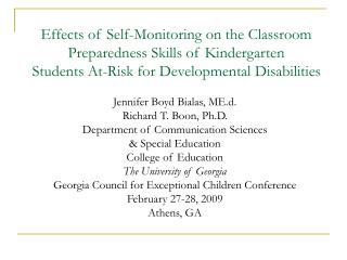 Effects of Self-Monitoring on the Classroom Preparedness Skills of Kindergarten Students At-Risk for Developmental Disab