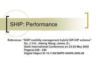 SHIP: Performance