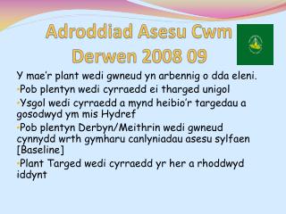 Adroddiad Asesu Cwm Derwen 2008 09