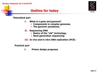 Outline for today