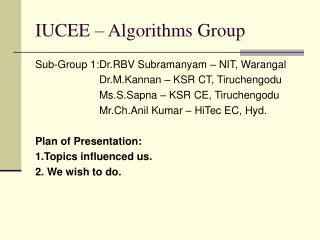 IUCEE – Algorithms Group