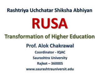 Rashtriya Uchchatar Shiksha Abhiyan RUSA Transformation of Higher Education