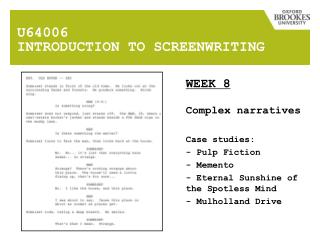 U64006 INTRODUCTION TO SCREENWRITING