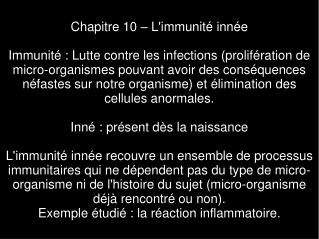 Chapitre 10 – L'immunité innée