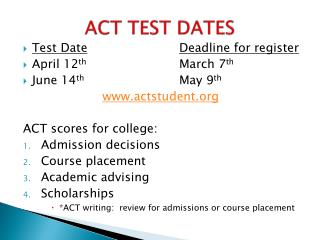 ACT TEST DATES