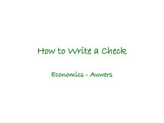 How to Write a Check