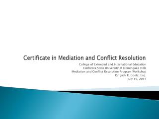 Certificate in Mediation and Conflict Resolution