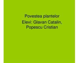 Povestea plantelor Elevi: Glavan Catalin, Popescu Cristian