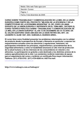 Medio: Sitio web Todo agro Sección: Cursos Página: 1 Fecha: 9 de diciembre de 2005