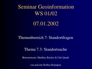 Seminar Geoinformation WS 01/02 07.01.2002